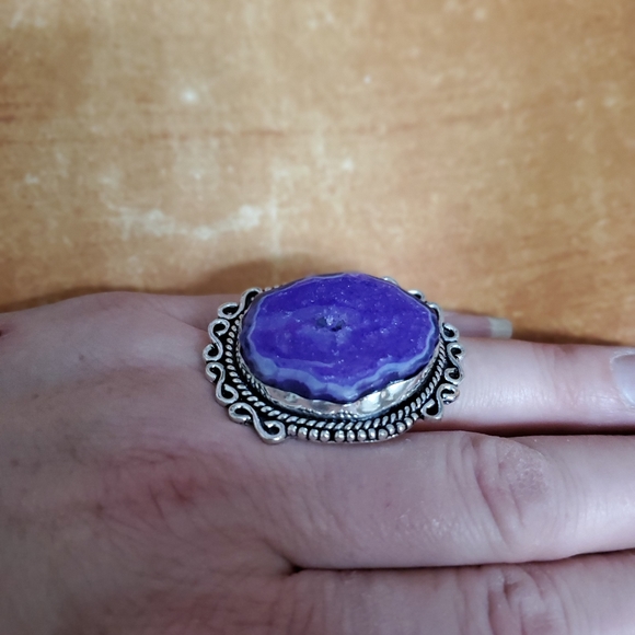 New Huge Purple Agate Druzy 925 Silver Statement Ring. - Picture 6 of 8